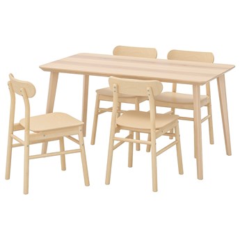 IKEA LISABO / RÖNNINGE Stół i 4 krzesła, okleina jesionowa/brzoza, 140x78 cm