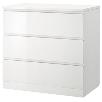IKEA MALM Komoda, 3 szuflady, Połysk biały, 80x78 cm