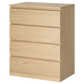IKEA MALM Komoda, 4 szuflady, Okleina dębowa bejcowana na biało, 80x100 cm