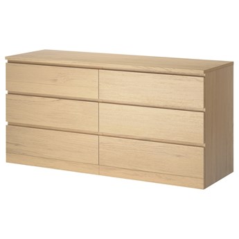 IKEA MALM Komoda, 6 szuflad, Okleina dębowa bejcowana na biało, 160x78 cm