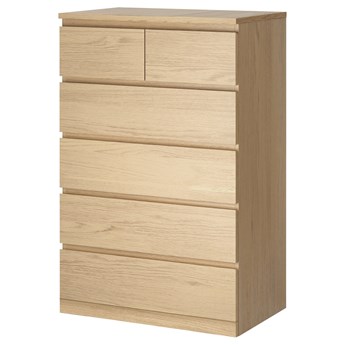 IKEA MALM Komoda, 6 szuflad, Okleina dębowa bejcowana na biało, 80x123 cm