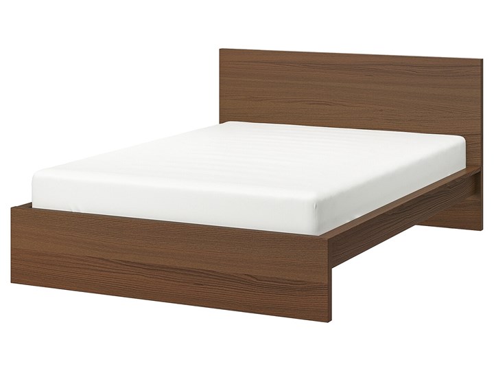 IKEA MALM Rama łóżka, wysoka, Brązowa bejca okleina jesionowa, 160x200 cm Łóżko drewniane Drewno Kolor Brązowy