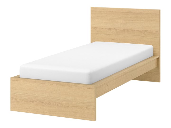 IKEA MALM Rama łóżka, wysoka, Okleina dębowa bejcowana na biało, 90x200 cm Płyta MDF Drewno Kolor Biały