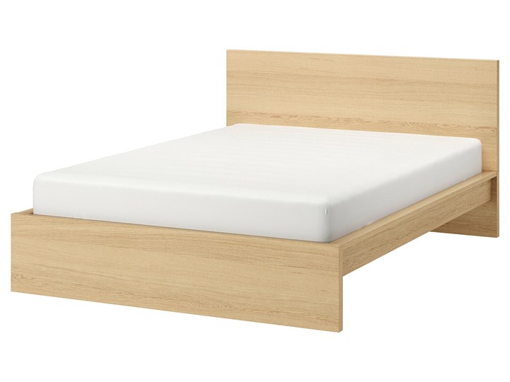 IKEA MALM Rama łóżka, wysoka, Okleina dębowa bejcowana na biało, 140x200 cm Łóżko drewniane Drewno Kolor Biały