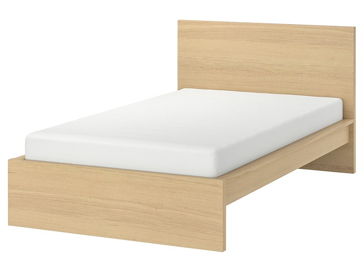 IKEA MALM Rama łóżka, wysoka, Okleina dębowa bejcowana na biało, 120x200 cm Drewno Kolor Beżowy