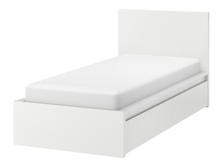 IKEA MALM Rama łóżka z 2 pojemnikami, Biały, 90x200 cm Liczba miejsc Jednoosobowe Łóżko drewniane Drewno Pojemnik na pościel Z pojemnikiem