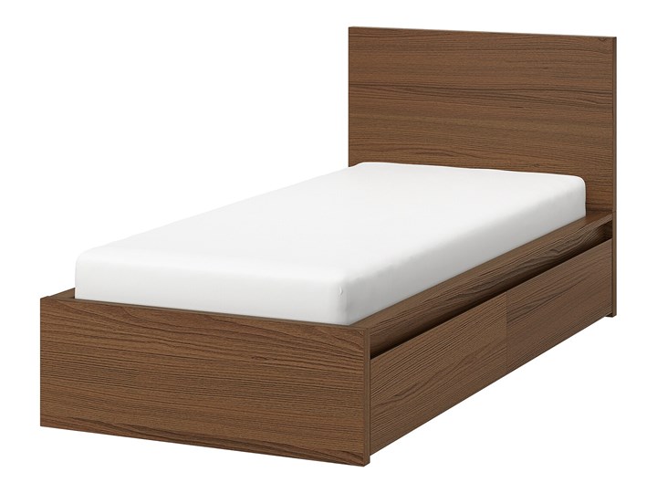 IKEA MALM Rama łóżka z 2 pojemnikami, Brązowa bejca okleina jesionowa, 90x200 cm Drewno Łóżko drewniane Kategoria Łóżka do sypialni