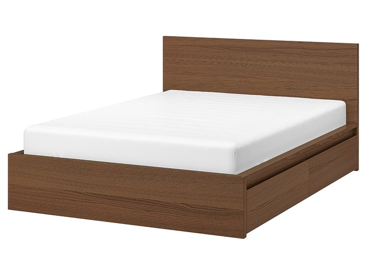 IKEA MALM Rama łóżka z 2 pojemnikami, Brązowa bejca okleina jesionowa, 160x200 cm Drewno Łóżko drewniane Kolor Brązowy