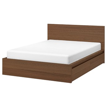 IKEA MALM Rama łóżka z 2 pojemnikami, Brązowa bejca okleina jesionowa, 160x200 cm