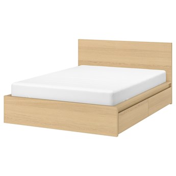 IKEA MALM Rama łóżka z 2 pojemnikami, Okleina dębowa bejcowana na biało, 140x200 cm