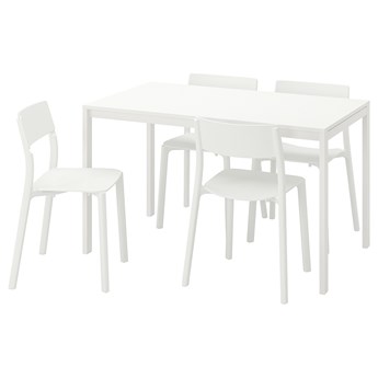 IKEA MELLTORP / JANINGE Stół i 4 krzesła, biały/biały, 125 cm