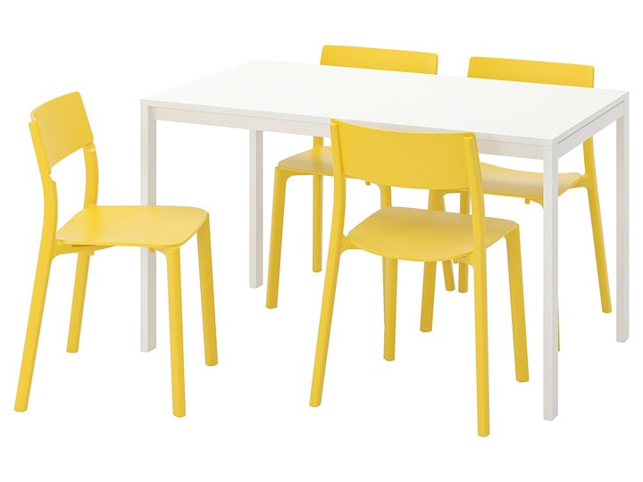 IKEA MELLTORP / JANINGE Stół i 4 krzesła, biały/żółty, 125 cm Kategoria Stoły z krzesłami Pomieszczenie Salon