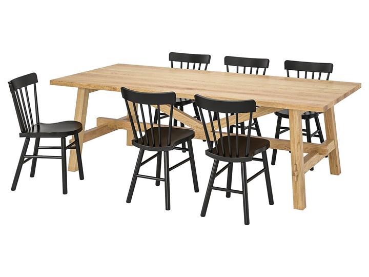 IKEA MÖCKELBY / NORRARYD Stół i 6 krzeseł, dąb/czarny, 235x100 cm Kolor Beżowy