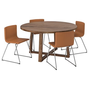 IKEA MÖRBYLÅNGA / BERNHARD Stół i 4 krzesła, okl dęb brązowa bejca/Mjuk złoto-brązowy, 145 cm