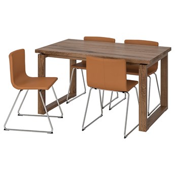 IKEA MÖRBYLÅNGA / BERNHARD Stół i 4 krzesła, okl dęb/Mjuk złoto-brązowy, 140x85 cm