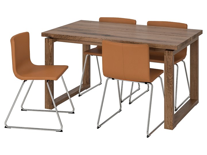IKEA MÖRBYLÅNGA / BERNHARD Stół i 4 krzesła, okl dęb/Mjuk złoto-brązowy, 140x85 cm Kategoria Stoły z krzesłami Kolor Złoty