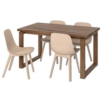 IKEA MÖRBYLÅNGA / ODGER Stół i 4 krzesła, brązowy biały/beżowy, 140x85 cm