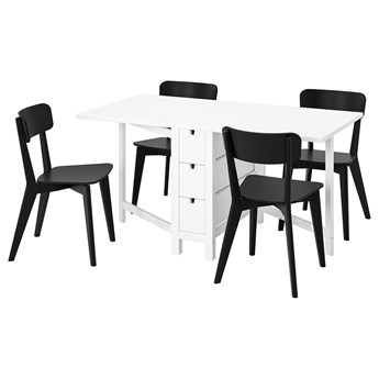 IKEA NORDEN / LISABO Stół i 4 krzesła, biały/czarny, 26/89/152 cm