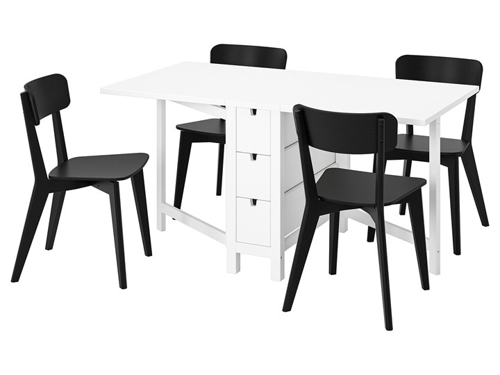 IKEA NORDEN / LISABO Stół i 4 krzesła, biały/czarny, 26/89/152 cm