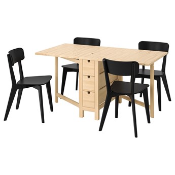 IKEA NORDEN / LISABO Stół i 4 krzesła, brzoza/czarny, 26/89/152 cm