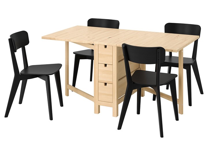 IKEA NORDEN / LISABO Stół i 4 krzesła, brzoza/czarny, 26/89/152 cm Kolor Beżowy