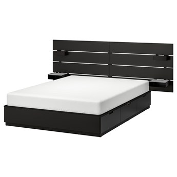IKEA NORDLI Rama łóżka z pojemnikiem, zagłówek, Antracyt, 140x200 cm