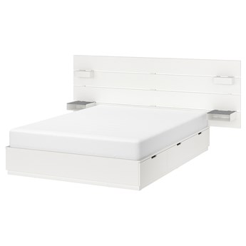 IKEA NORDLI Rama łóżka z pojemnikiem, zagłówek, Biały, 160x200 cm