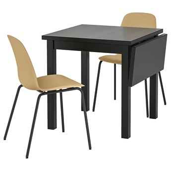 IKEA NORDVIKEN / LEIFARNE Stół i 2 krzesła, czarny/Broringe czarny, 74/104x74 cm