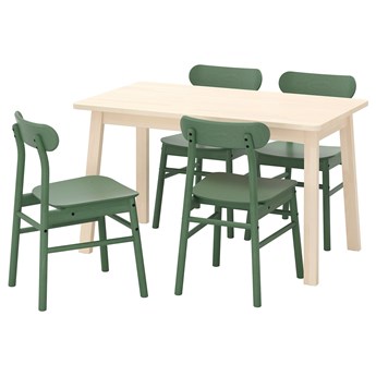 IKEA NORRÅKER / RÖNNINGE Stół i 4 krzesła, brzoza/zielony, 125x74 cm