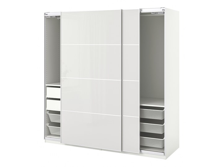 IKEA PAX / HOKKSUND Kombinacja szafy, biały/połysk jasnoszary, 200x66x201 cm Ilość drzwi Dwudrzwiowe Płyta laminowana Pomieszczenie Sypialnia