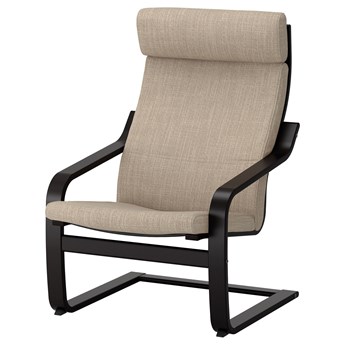 IKEA POÄNG Fotel, czarnybrąz/Hillared beżowy, Szerokość: 68 cm