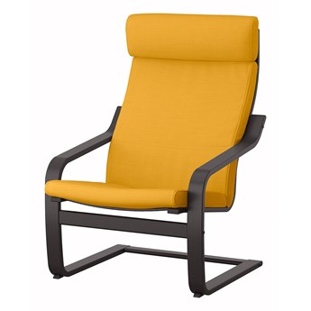 IKEA POÄNG Fotel, czarnybrąz/Skiftebo żółty, Szerokość: 68 cm