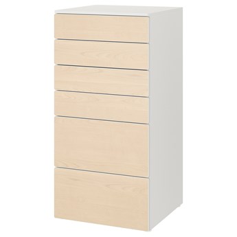 IKEA SMÅSTAD / PLATSA Komoda, 6 szuflad, Biały/brzoza, 60x57x123 cm