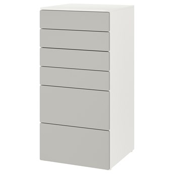IKEA SMÅSTAD / PLATSA Komoda, 6 szuflad, Biały/szary, 60x57x123 cm