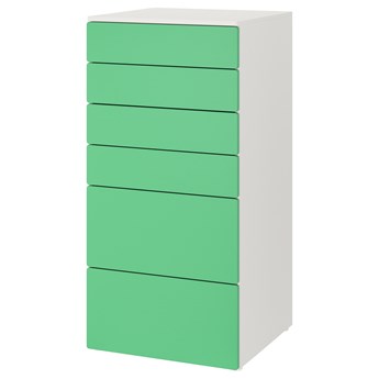 IKEA SMÅSTAD / PLATSA Komoda, 6 szuflad, Biały/zielony, 60x57x123 cm