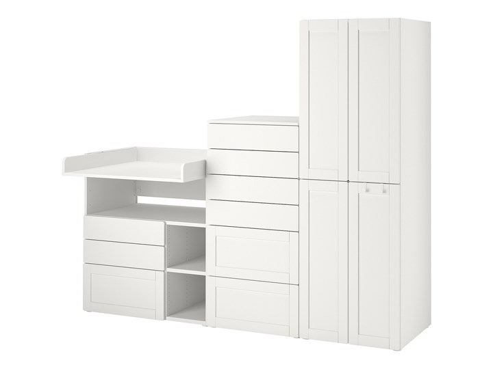 IKEA SMÅSTAD / PLATSA Regał, Biały biała rama/ze stołem do przewijania, 210x79x181 cm Kategoria Zestawy mebli do sypialni