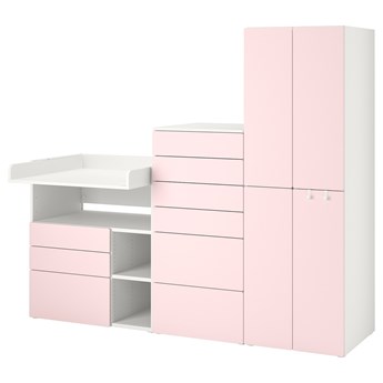 IKEA SMÅSTAD / PLATSA Regał, Biały bladoróżowy/ze stołem do przewijania, 210x79x181 cm