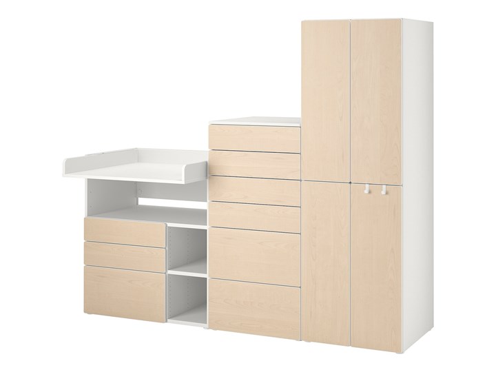 IKEA SMÅSTAD / PLATSA Regał, Biały brzoza/ze stołem do przewijania, 210x79x181 cm Kategoria Zestawy mebli do sypialni Kolor Beżowy