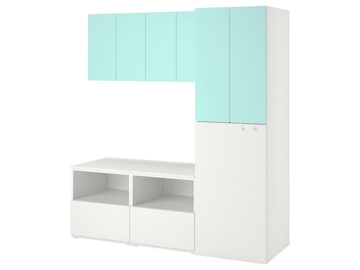 IKEA SMÅSTAD Regał, Biały bladoturkusowy/z wysuwaniem, 180x57x196 cm Kategoria Zestawy mebli do sypialni
