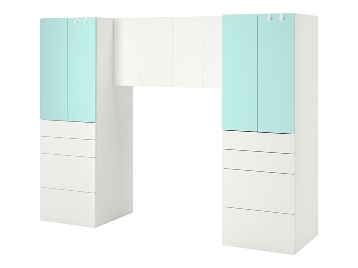 IKEA SMÅSTAD Regał, Biały/bladoturkusowy, 240x57x181 cm Kategoria Zestawy mebli do sypialni