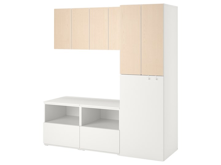 IKEA SMÅSTAD Regał, Biały brzoza/z wysuwaniem, 180x57x196 cm Kategoria Zestawy mebli do sypialni Kolor Beżowy