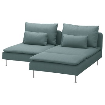 IKEA SÖDERHAMN Sofa 2-osobowa, z szezlongiem/Finnsta turkusowy, Wysokość z poduchami oparcia: 83 cm