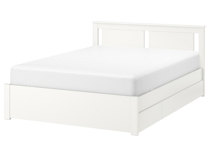 IKEA SONGESAND Rama łóżka z 2 pojemnikami, biały, 160x200 cm Drewno Łóżko drewniane Pojemnik na pościel Z pojemnikiem