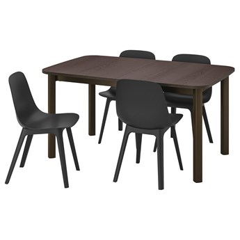 IKEA STRANDTORP / ODGER Stół i 4 krzesła, brązowy/antracyt, 150/205/260x95 cm