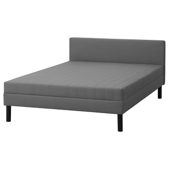IKEA SVELGEN Rama łóżka z materacem, z wezgłowiem/szary, 140x200 cm