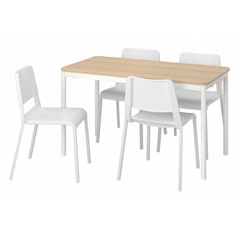 IKEA TOMMARYD / TEODORES Stół i 4 krzesła, dąb biały/biały, 130x70 cm