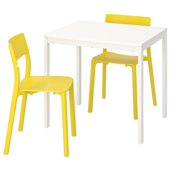 IKEA VANGSTA / JANINGE Stół i 2 krzesła, biały/żółty, 80/120 cm