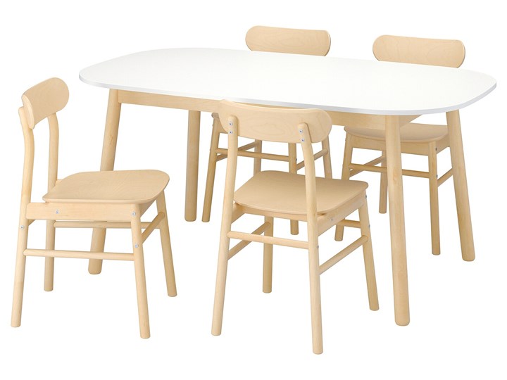 IKEA VEDBO / RÖNNINGE Stół i 4 krzesła, biały/brzoza, 160x95 cm Pomieszczenie Jadalnia Kategoria Stoły z krzesłami