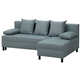 IKEA ANGSTA Rozkładana sofa 3-osobowa, z szezlongiem turkusowy, Wysokość łóżka: 42.5 cm