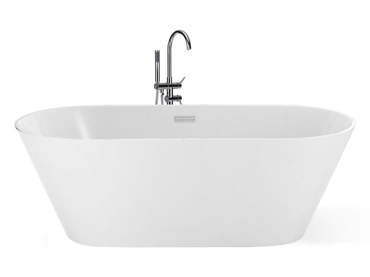 Wanna wolnostojąca biała akrylowa 160 x 80 cm system przelewowy owalna nowoczesna Kolor Biały Wolnostojące Kategoria Wanny